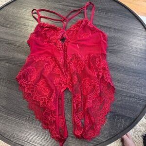 Red Lace Strappy Teddy Bodysuit - Women's Intimates